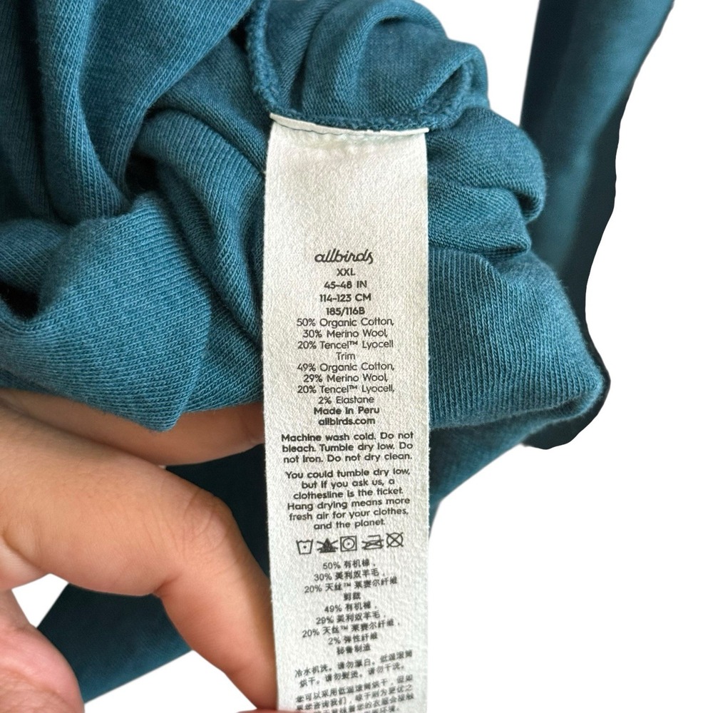 Allbirds Teal Blue Organic Cotton Soft Merino Wool Pullover Long Sleeve XXL #405 - Picture 7 of 10